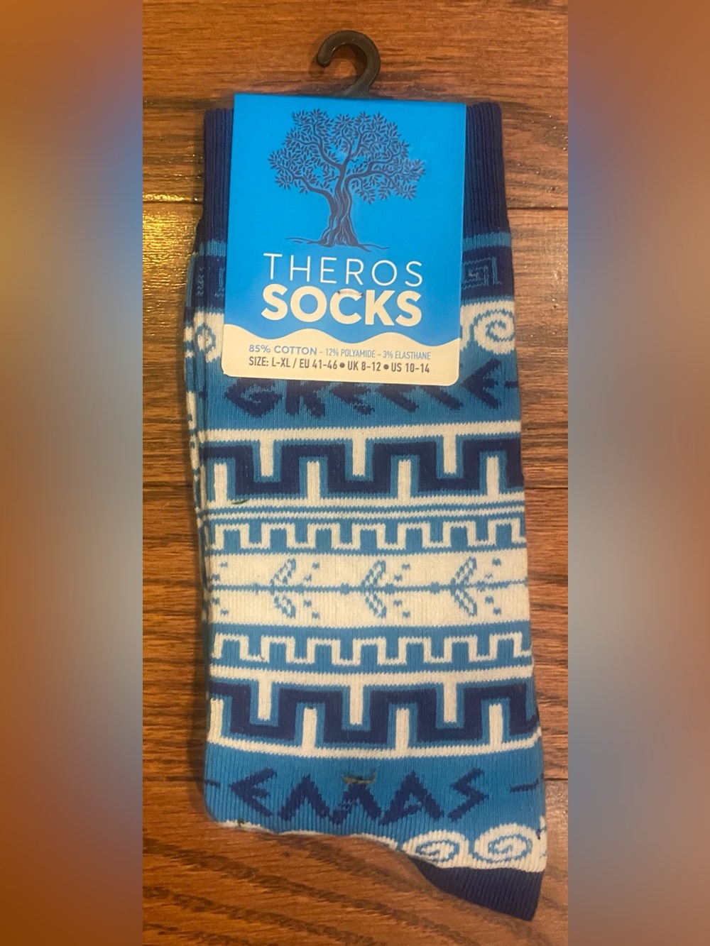 Theros Greek Socks NWT Sz L-XL US 10-14 Blue Unisex Designed/Purchased In Greece